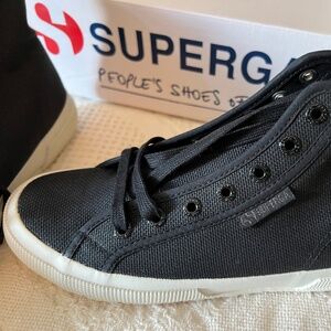 Brand New Superga Black Cotton Canvas High Tops, size 36